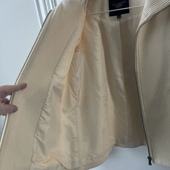 Talbots Coat Jacket Women 2P Wool Blend Cream Ivory Full Zip Ribbed Knit Lined - Picture 8 of 8